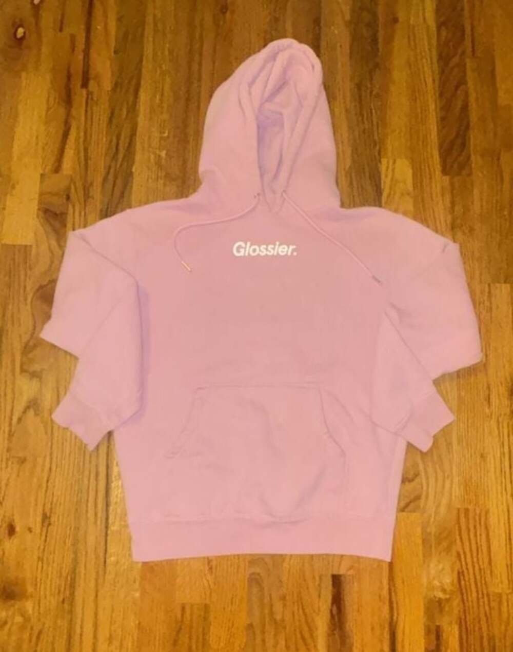 Glossier Original Embroidered Pink Pullover Hoodie